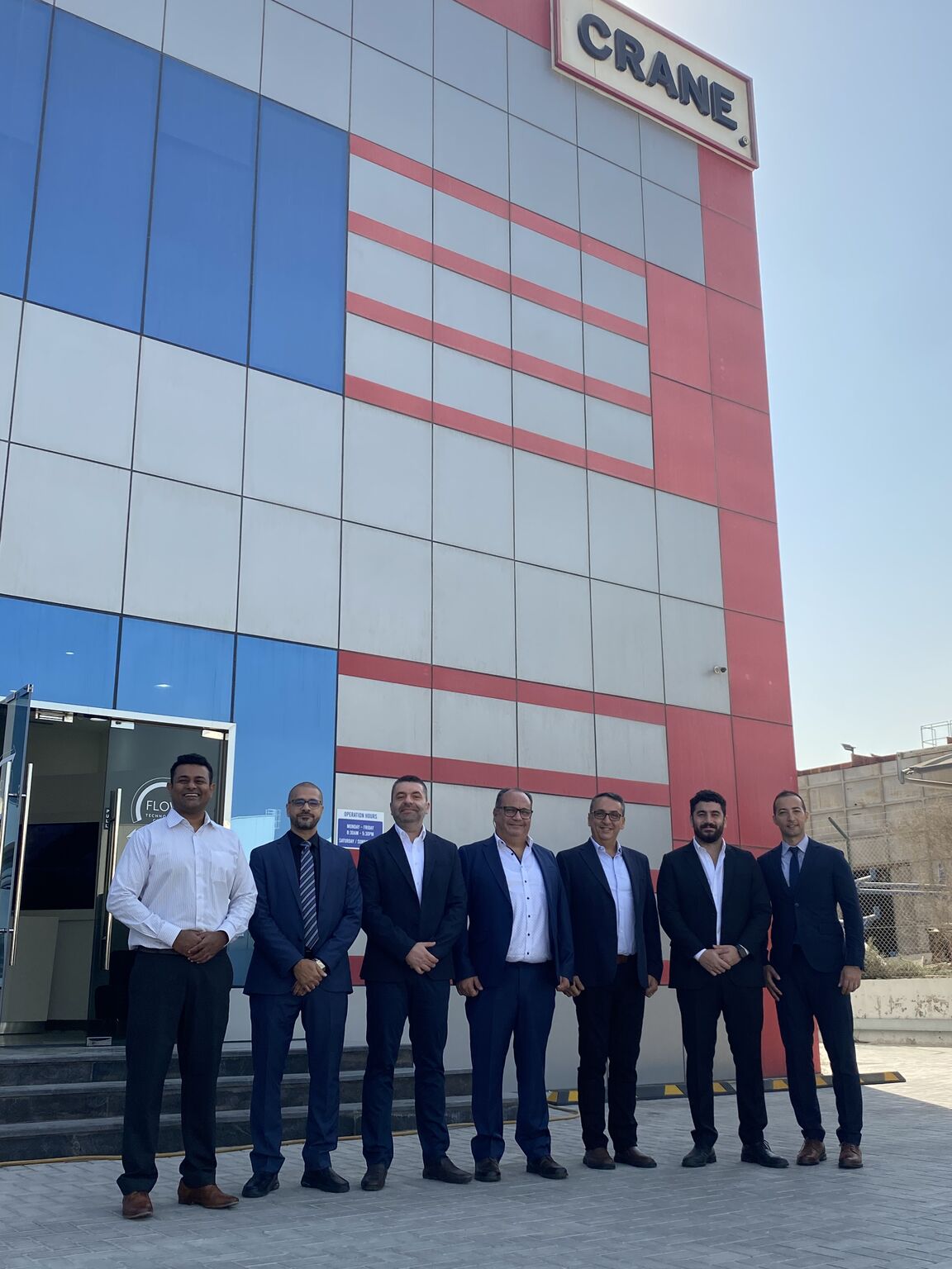 Omega team at the Crane Fluid Systems MEA Distribution Center in Dubai